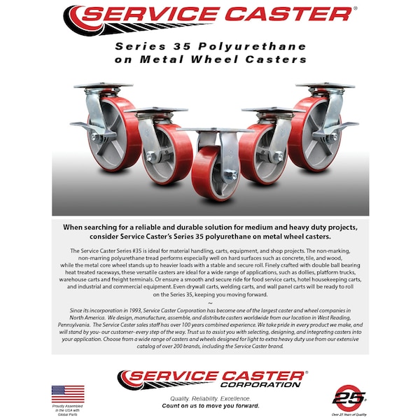 4 Inch Poly on Cast Iron Caster Set with Roller Bearing and Brakes/Swivel Locks